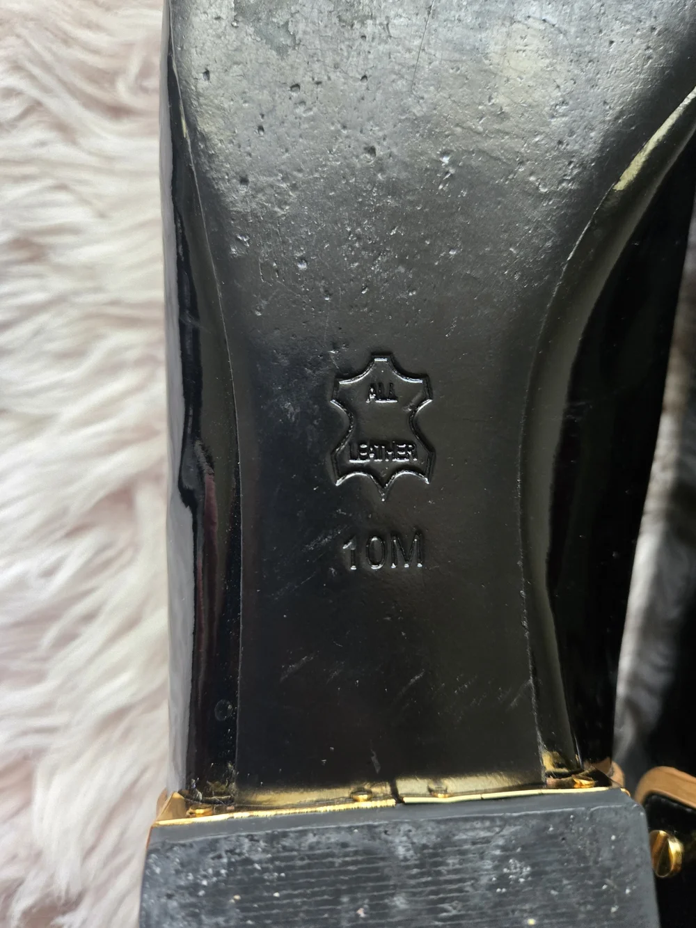 Tory Burch Black Patent Leather Square-Toe Logo Flats with Gold Trim